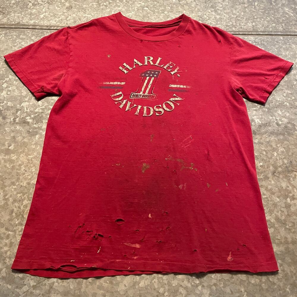 Harley Davidson Carroll Iowa Shirt Mens M/L American Flag Vintage Thrashed Y2K